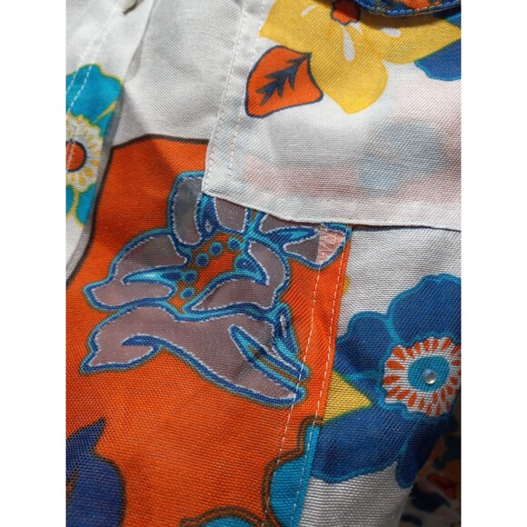 Multiples Small Sheer Bright Floral Button Front Blouse Pockets Roll Tab Sleeves - Picture 8 of 13